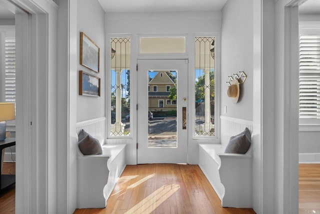 doorway to outside with light hardwood / wood-style flooring