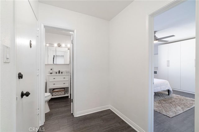 hall featuring dark hardwood / wood-style flooring and sink