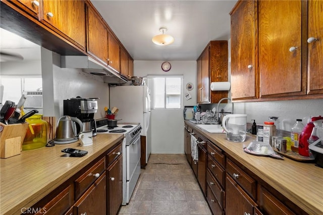 kitchen featuring white electric range and sink