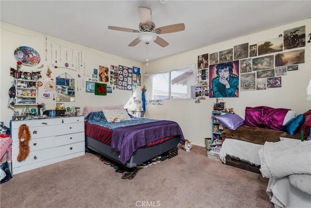 bedroom featuring carpet floors and ceiling fan