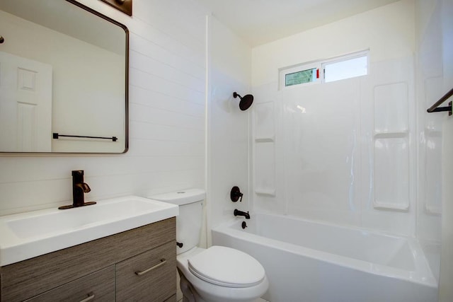 full bathroom featuring shower / tub combination, vanity, and toilet