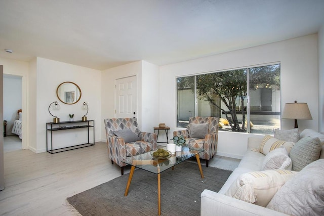 living room featuring plenty of natural light and light hardwood / wood-style floors