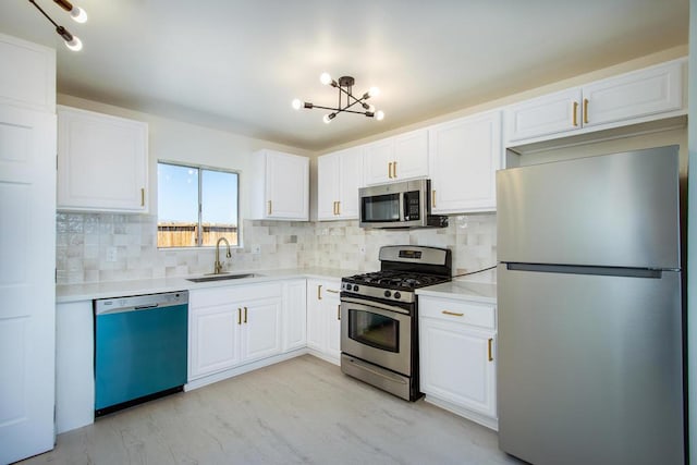 kitchen featuring white cabinets, backsplash, sink, and appliances with stainless steel finishes