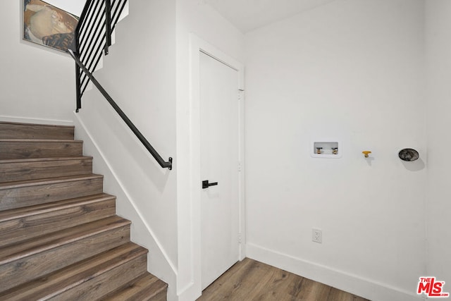 stairway with wood-type flooring