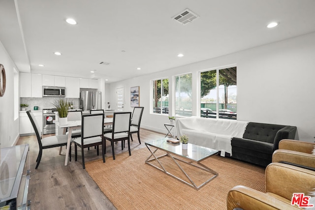 living room featuring light wood-type flooring