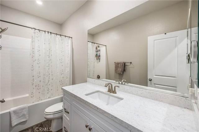 full bathroom featuring vanity, toilet, and shower / bath combo