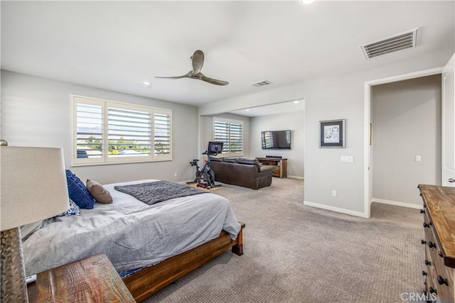 bedroom with carpet flooring and ceiling fan