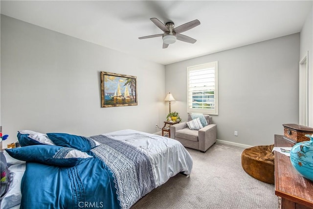 bedroom featuring carpet flooring and ceiling fan