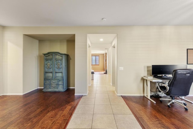 home office with light wood-type flooring