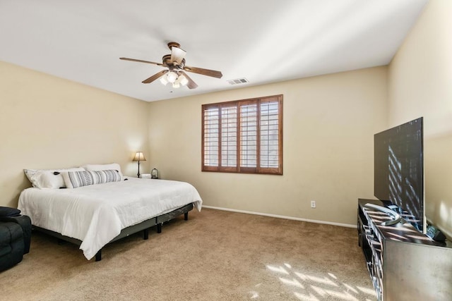 bedroom featuring carpet floors and ceiling fan