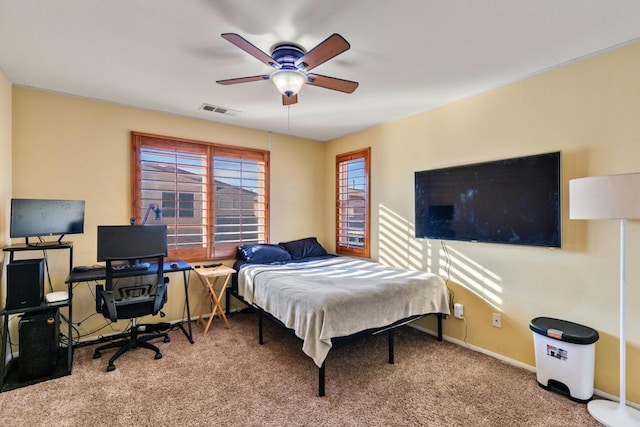 bedroom with carpet flooring and ceiling fan