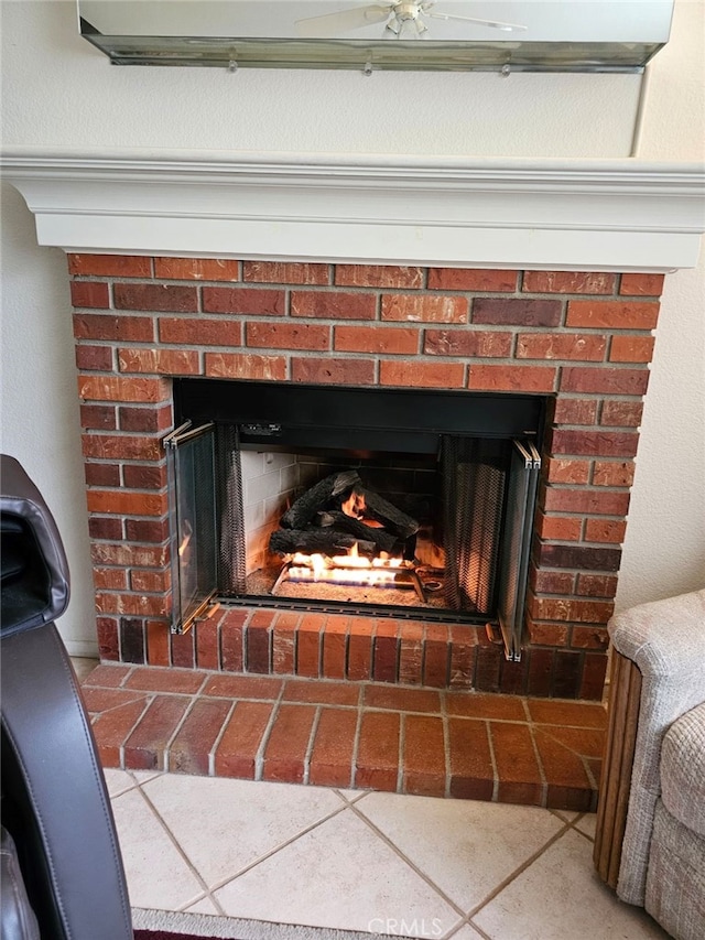 interior details featuring a fireplace