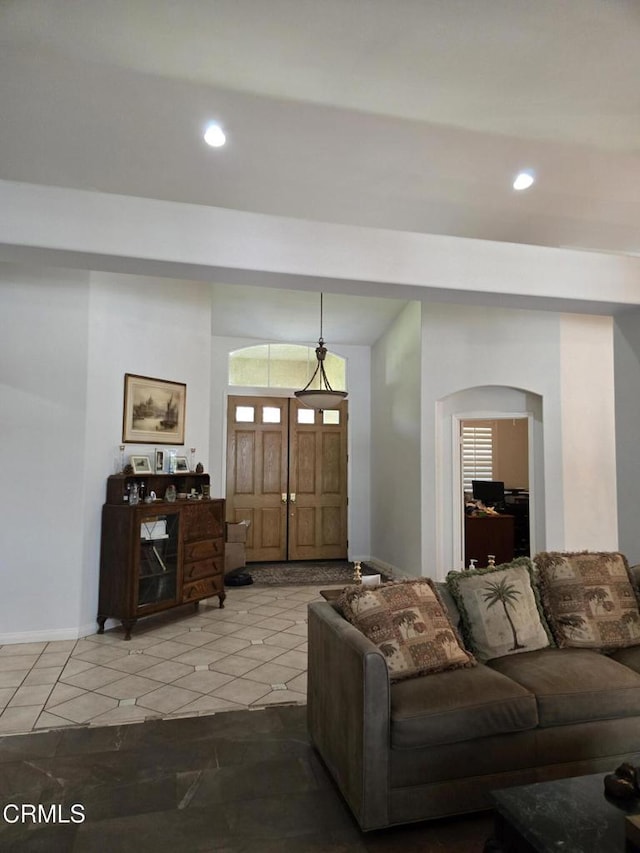 living room featuring tile patterned flooring