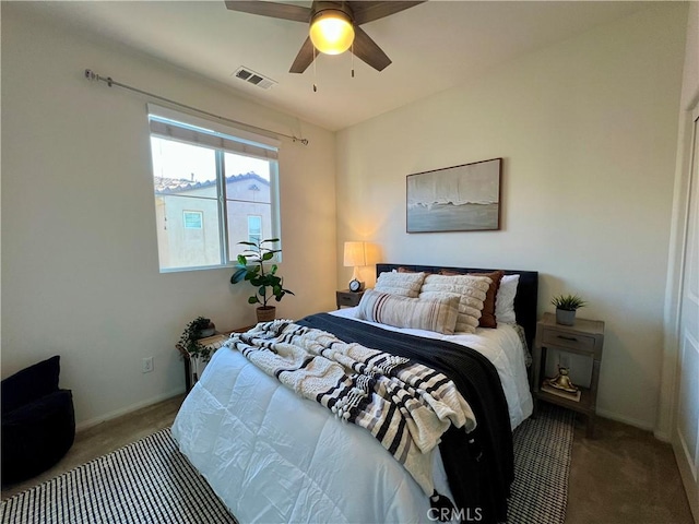 bedroom featuring ceiling fan and carpet flooring