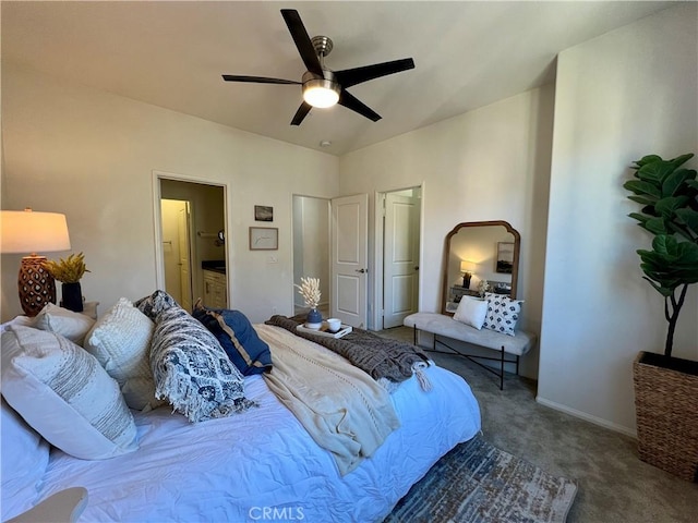 bedroom featuring ceiling fan and carpet floors