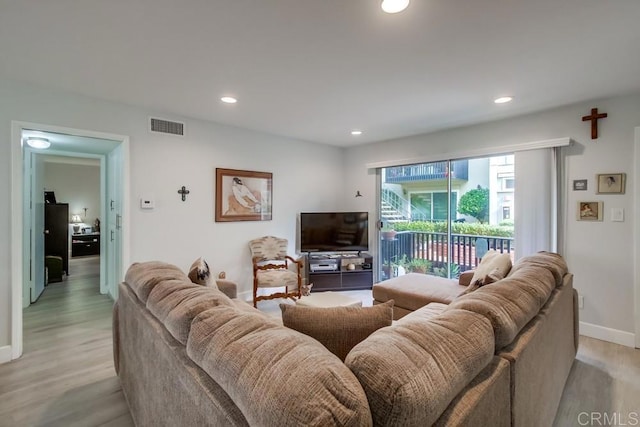 living room with light wood-type flooring