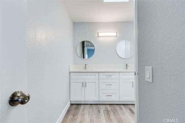 bathroom with vanity and wood-type flooring