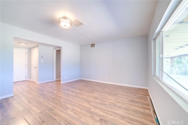 empty room with light hardwood / wood-style flooring