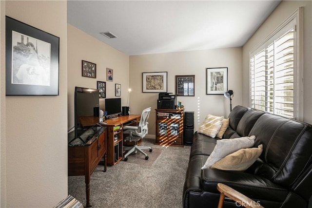 view of carpeted home office