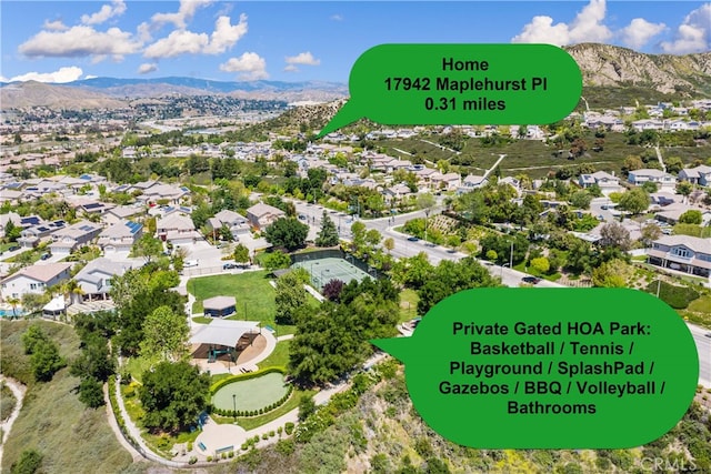 birds eye view of property with a mountain view