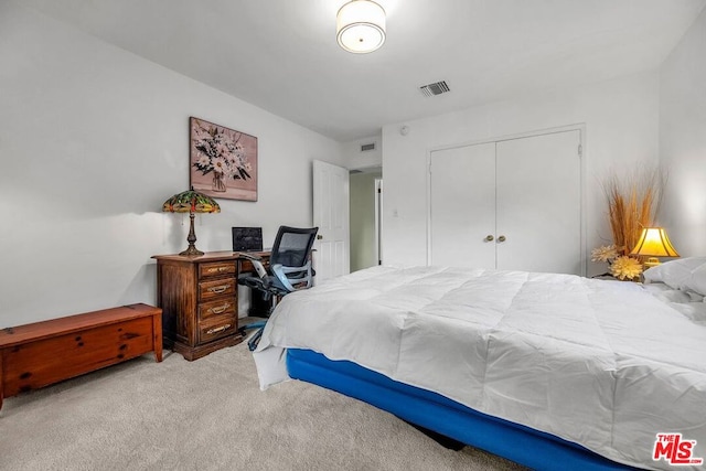 bedroom with carpet floors and a closet