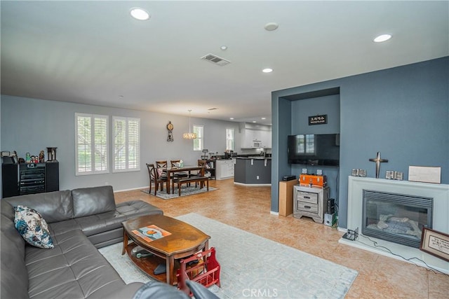 living room featuring tile patterned floors