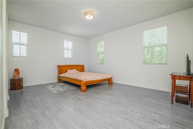 bedroom with light hardwood / wood-style floors