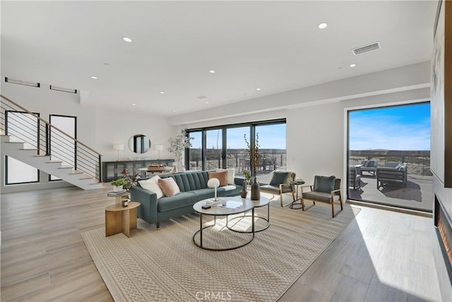 living room with light wood-type flooring