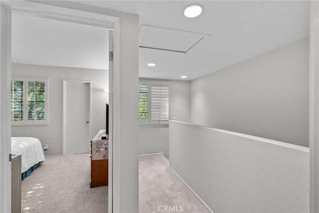 corridor with plenty of natural light and light colored carpet