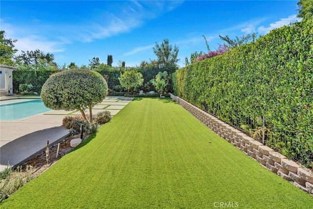 view of yard featuring a fenced in pool