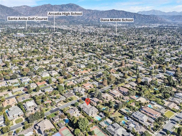 bird's eye view with a mountain view