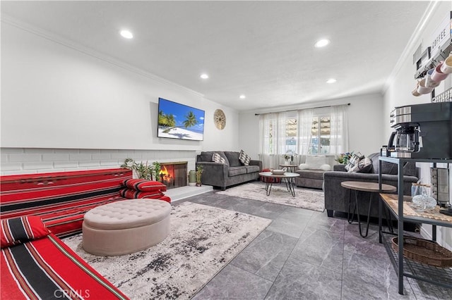 living room featuring ornamental molding