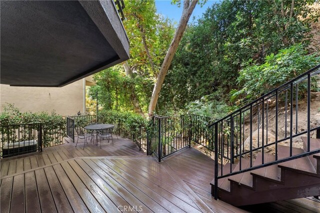 2355 N Beverly Glen Blvd, Los Angeles, CA 90077 - wooden terrace with stairs and outdoor dining space