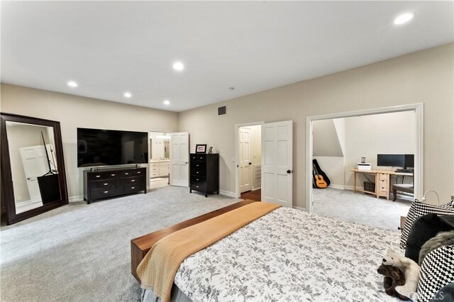2355 N Beverly Glen Blvd, Los Angeles, CA 90077 - bedroom with carpet floors, recessed lighting, a desk, baseboards, and ensuite bathroom