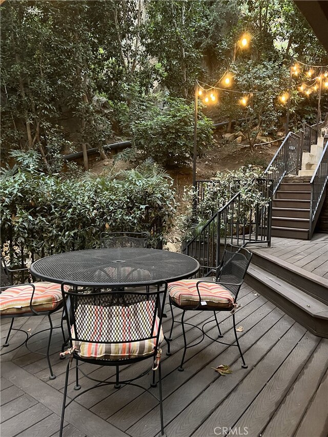 2355 N Beverly Glen Blvd, Los Angeles, CA 90077 - wooden terrace featuring stairs and outdoor dining area