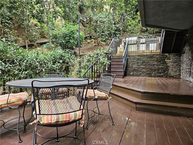 2355 N Beverly Glen Blvd, Los Angeles, CA 90077 - wooden terrace featuring stairway and outdoor dining space
