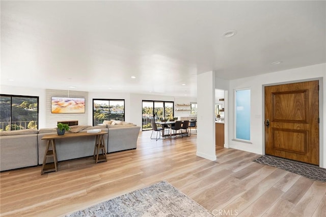 living room with light hardwood / wood-style floors