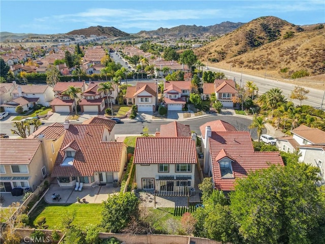 birds eye view of property featuring a mountain view