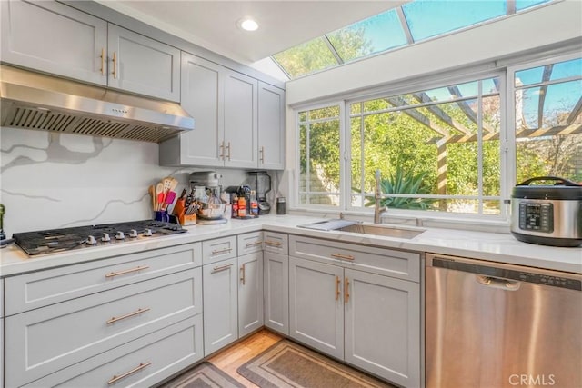 kitchen with stainless steel appliances, a healthy amount of sunlight, and sink