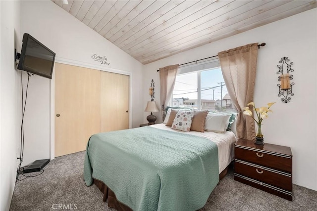 1652 Strand Way, Oceano, CA 93445 - bedroom featuring carpet, lofted ceiling, wooden ceiling, and a closet