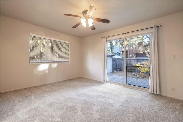 unfurnished room with ceiling fan and carpet floors