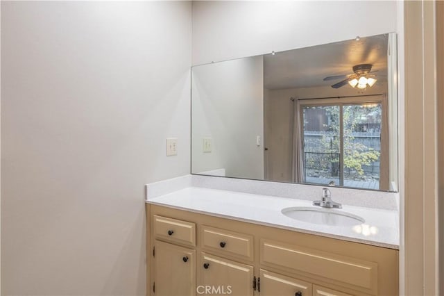 bathroom featuring vanity and ceiling fan