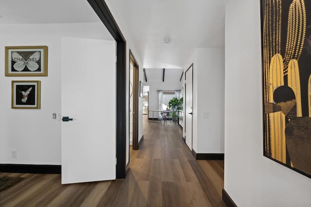 corridor with dark wood-type flooring