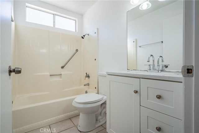 full bathroom featuring tile patterned flooring, vanity, shower / washtub combination, and toilet