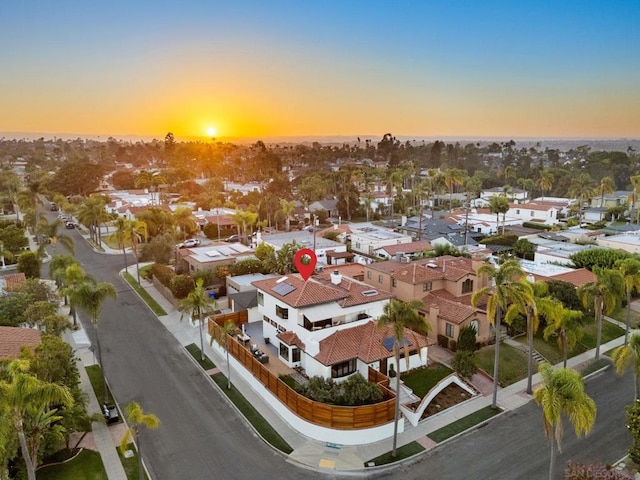 view of aerial view at dusk