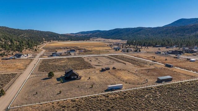 bird's eye view with a mountain view and a rural view