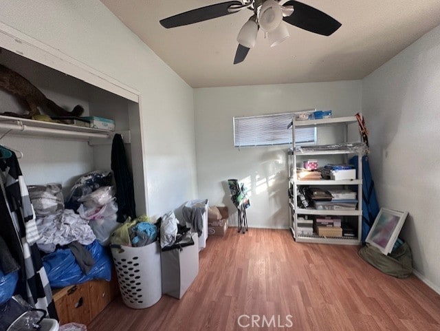 storage area with ceiling fan