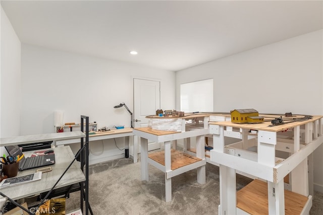 view of carpeted home office