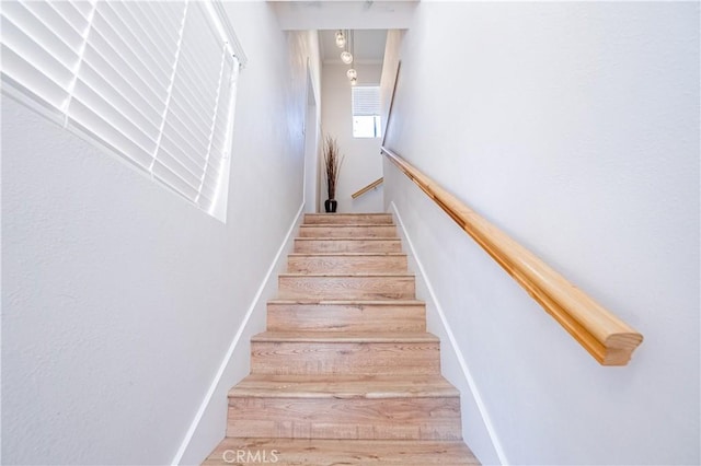 staircase featuring hardwood / wood-style flooring