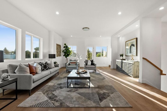 living room featuring dark hardwood / wood-style floors